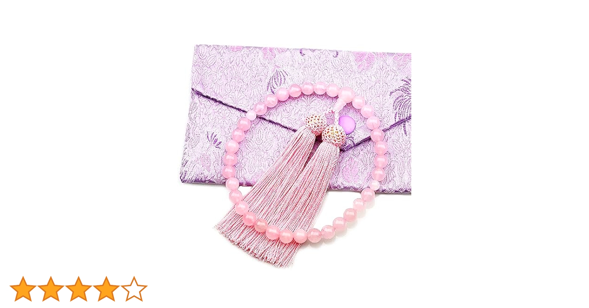 ⑲ 新品 数珠 女性用 紅水晶（ローズクォーツ） 7mm玉 正絹梵天房 数珠袋 Amazon｜[仏壇屋 滝田商店] 数珠 女性用 紅水晶（ローズクォーツ